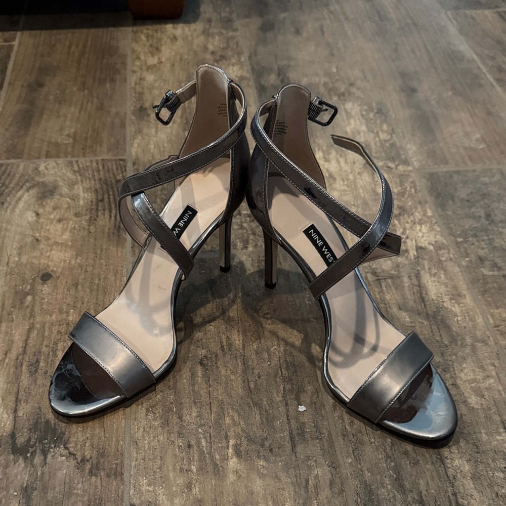 Nine West Pewter Strappy Heels